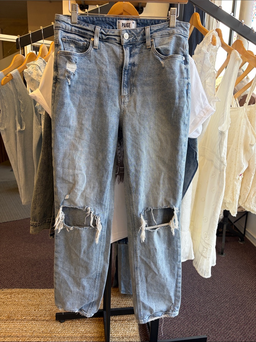 PAIGE Light Blue Distressed Ripped Knee Jeans